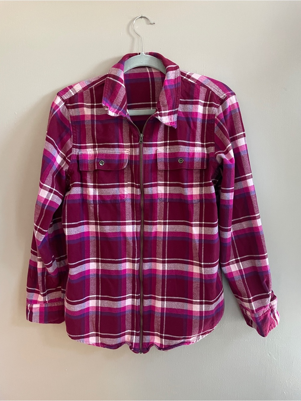 Women's Pink Plaid Zip-Front Flannel